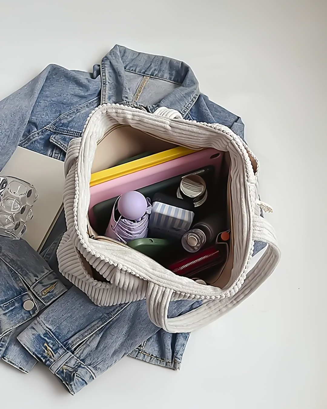 Tilda – Bolsa de mano acanalada con detalle de cordón**